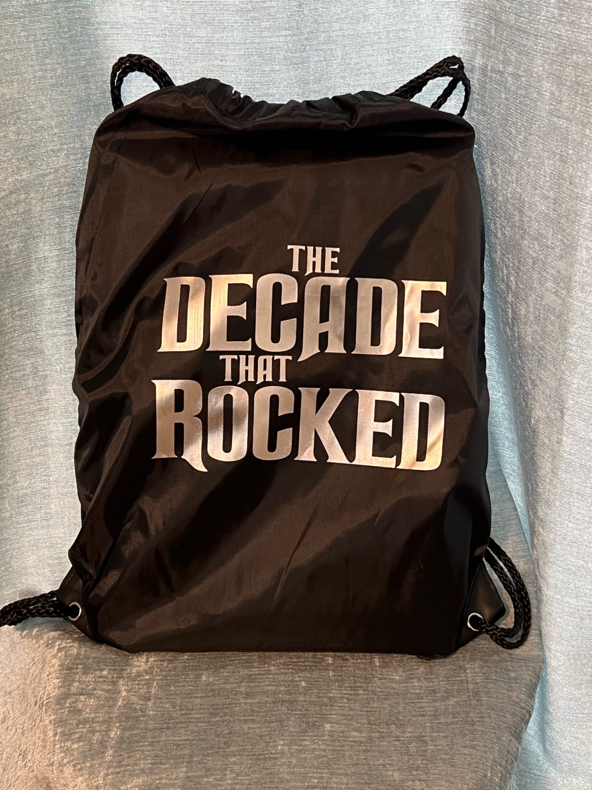 A black bag with the words 